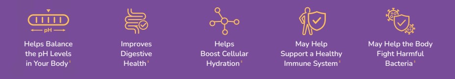 Areas Byom can help you feel healthier. Improves your digestive health
Helps Balance pH levels
Can help Boost Cellular Hydration
Helps Alkalize your body
Healthy Immune system
Fight harmful bacteria